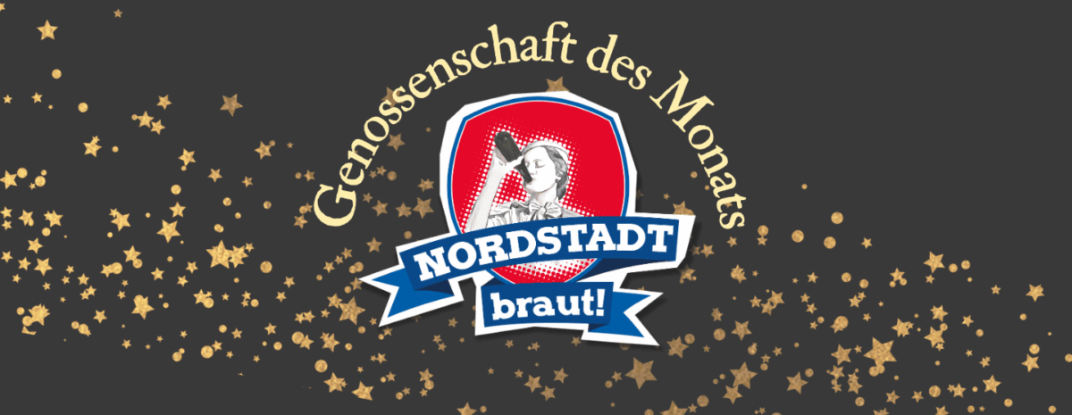 Headergrafik mit dem Text Genossenschaft des Monats und dem Logo der NORDSTADT braut! eG